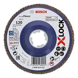 Bosch Accessories 2608619212 Plateau à Lamelles à Surface Plate Best for Metal (pour les Métaux. X-LOCK. X571. Ø 125 mm. Grain 1