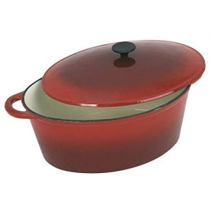 Crealys 501749, COCOTTE Grand Chef ovale en fonte émaillée 6,5 litres - Extérieur rouge et intérieur blanc - toutes sources de c