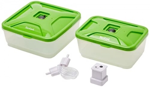TEFAL XA258010 Kit de 2 Boîtes de Repas sous Vide Compatible avec Vacupack Plus, Plastique, Vert, 17 x 16 x 15 cm