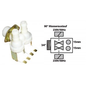 Electrovanne pour Lave-vaisselle Brandt 2 voies 90° diamètre 15 284944