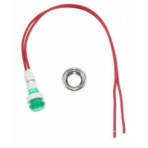 VOYANT VERT Ø 10MM + CABLE + ECROU CHROME